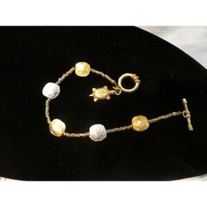 Sea Turtle and Sand Dollar Beaded Bracelet Signed Elena C. Paris 7.75" JHE25
